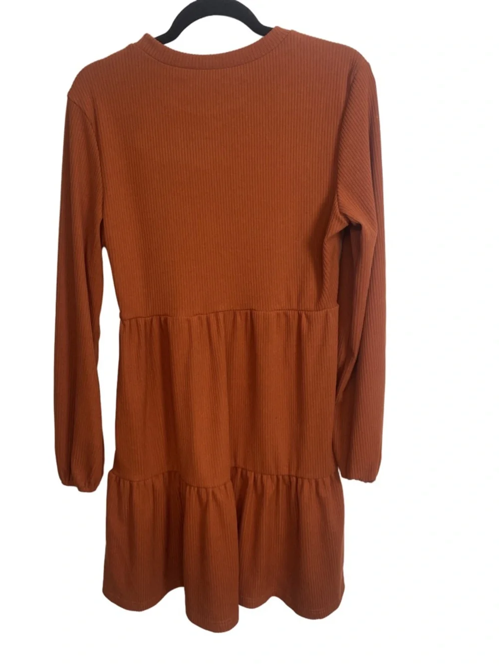 Cupshe Rust Orange Ribbed Long Sleeve Tiered Babydoll Mini Dress NWT - Picture 3 of 5
